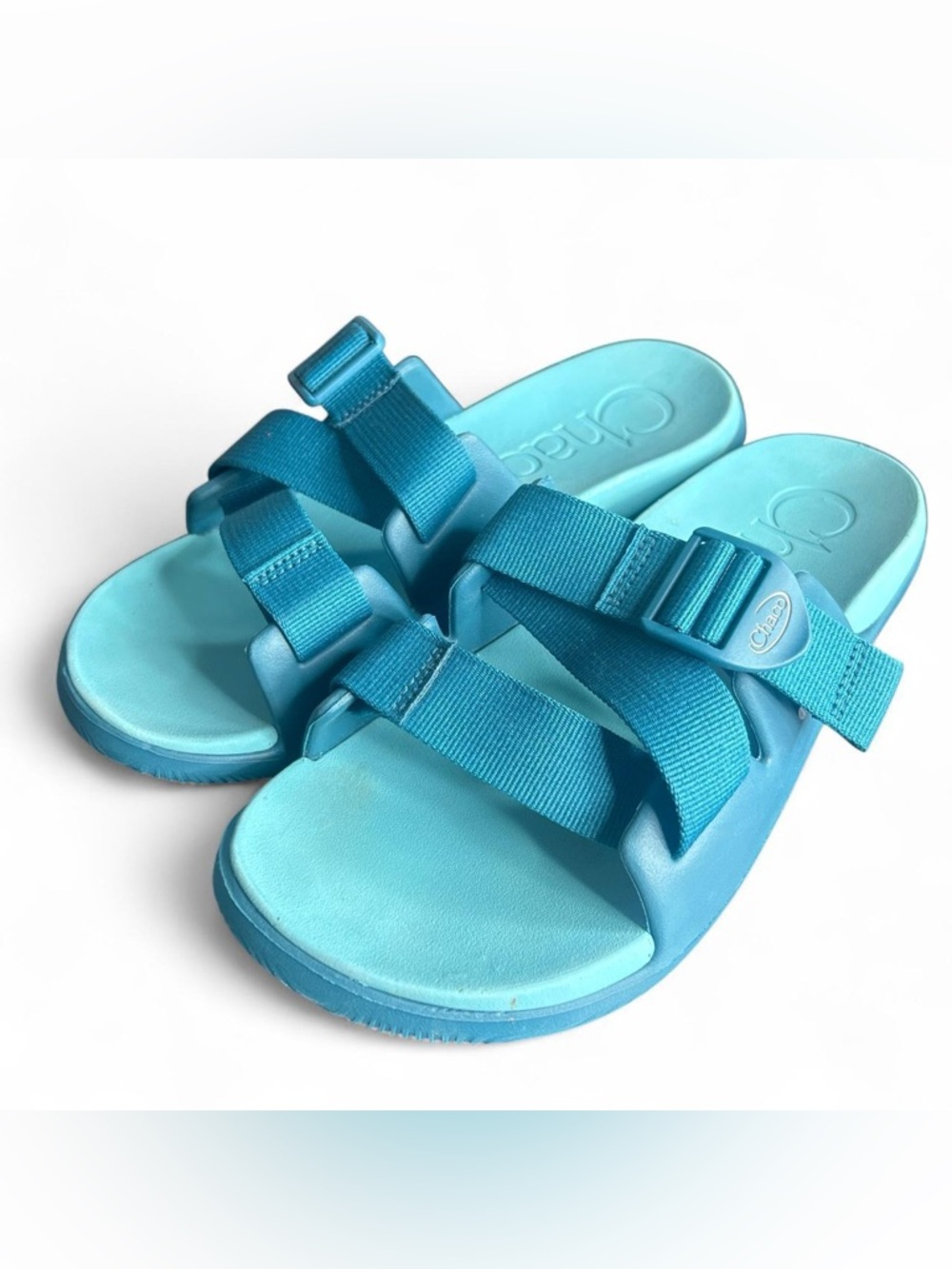 Chaco Women's Chillos Slide in Ocean Blue ultra-lightweight recovery sandals